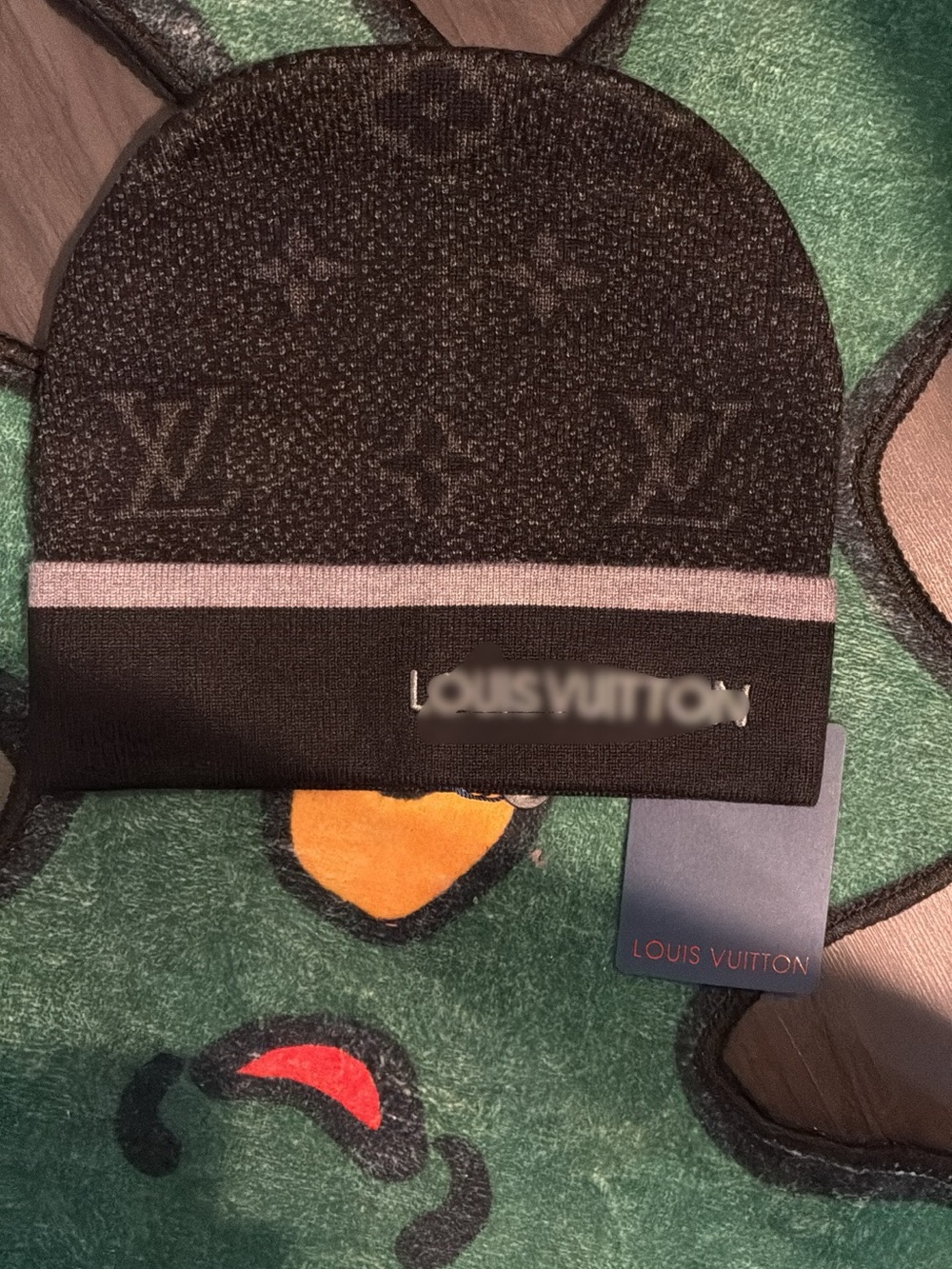 Black Monogram Knit Beanie